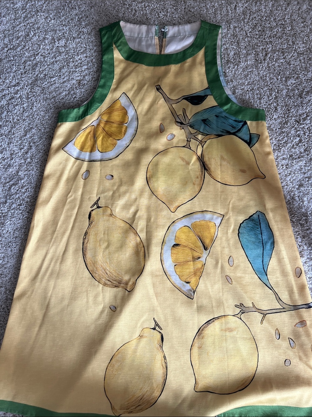 SHEIN Yellow Lemon Print Tank Dress with Green Trim